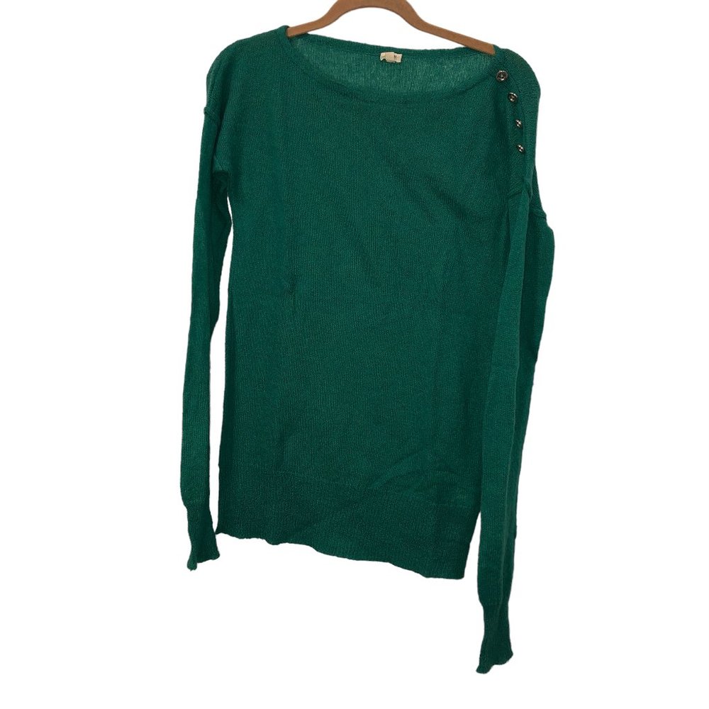 J. Crew Emerald Green Mohair Blend buttons one shoulder long sweater S